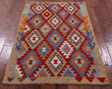 Reversible Kilim Flat Weave Wool On Wool Rug - 3' 5" X 4' 11" - Golden Nile