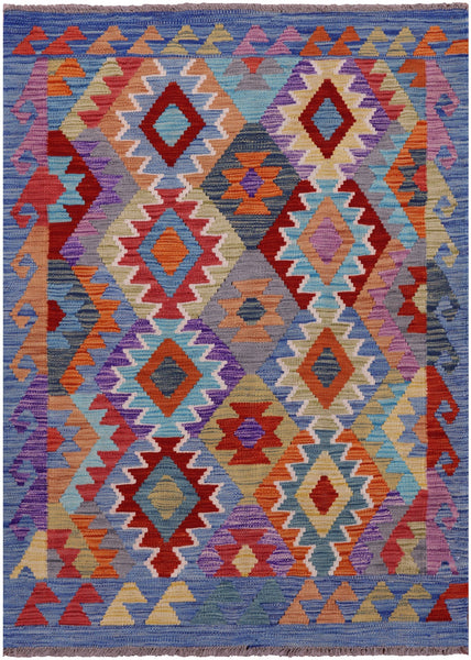 Reversible Kilim Flat Weave Wool On Wool Rug - 3' 5" X 4' 9" - Golden Nile