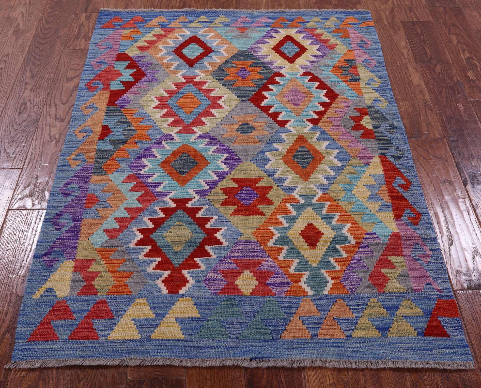 Reversible Kilim Flat Weave Wool On Wool Rug - 3' 5" X 4' 9" - Golden Nile