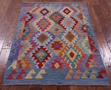 Reversible Kilim Flat Weave Wool On Wool Rug - 3' 5" X 4' 9" - Golden Nile