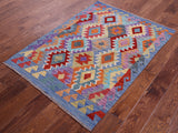 Reversible Kilim Flat Weave Wool On Wool Rug - 3' 5" X 4' 9" - Golden Nile