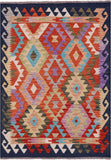 Reversible Kilim Flat Weave Wool On Wool Rug - 3' 6" X 4' 10" - Golden Nile