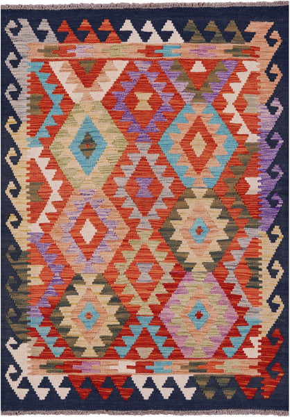 Reversible Kilim Flat Weave Wool On Wool Rug - 3' 6" X 4' 10" - Golden Nile