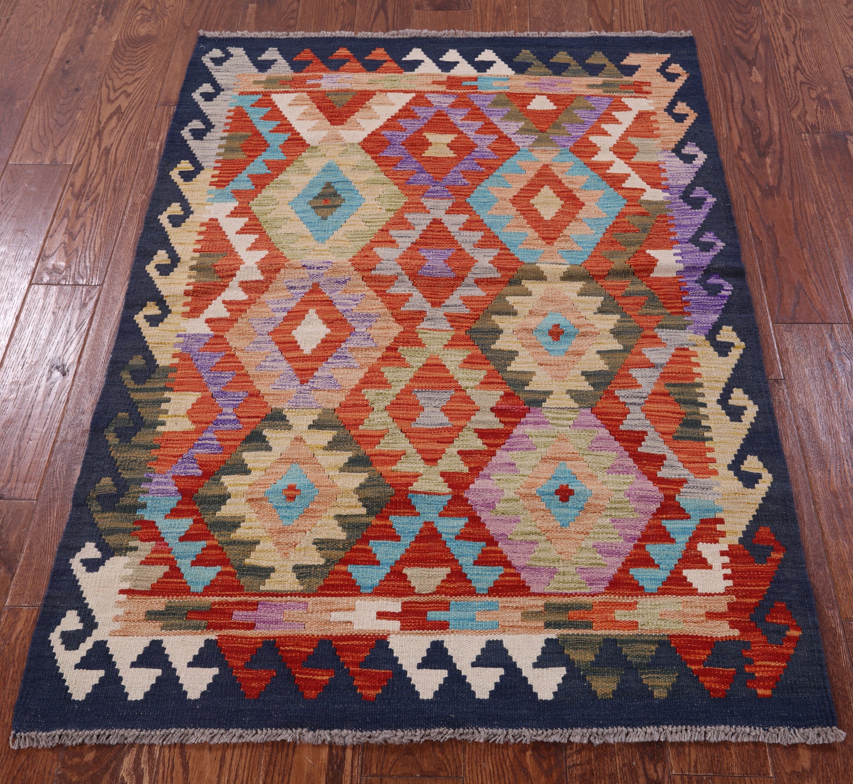 Reversible Kilim Flat Weave Wool On Wool Rug - 3' 6" X 4' 10" - Golden Nile