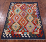 Reversible Kilim Flat Weave Wool On Wool Rug - 3' 6" X 4' 10" - Golden Nile