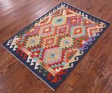 Reversible Kilim Flat Weave Wool On Wool Rug - 3' 6" X 4' 10" - Golden Nile