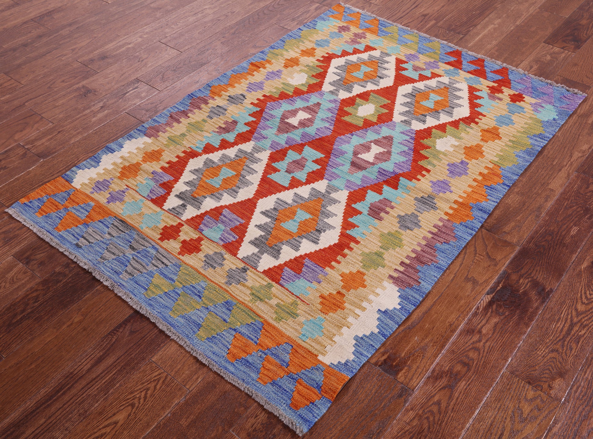 Reversible Kilim Flat Weave Wool On Wool Rug - 3' 5" X 5' 0" - Golden Nile