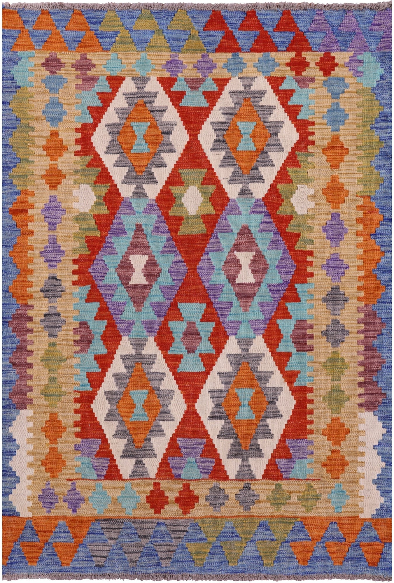 Reversible Kilim Flat Weave Wool On Wool Rug - 3' 5" X 5' 0" - Golden Nile