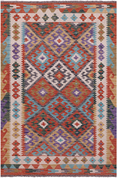 Reversible Kilim Flat Weave Wool On Wool Rug - 3' 4" X 5' 0" - Golden Nile