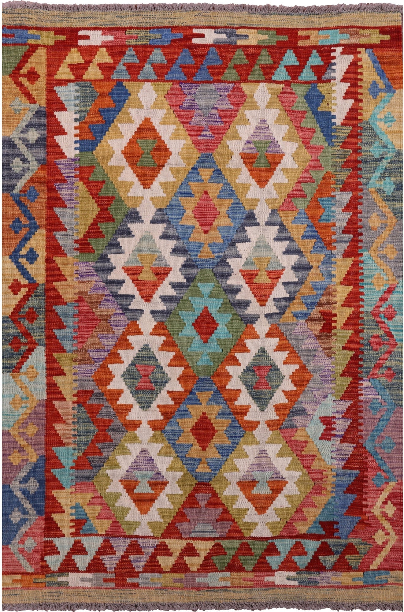 Reversible Kilim Flat Weave Wool On Wool Rug - 3' 3" X 4' 11" - Golden Nile