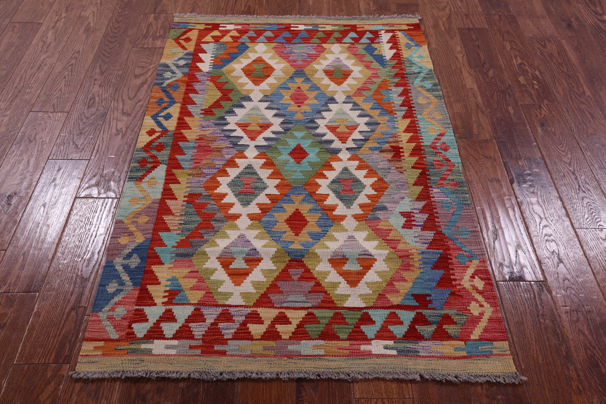 Reversible Kilim Flat Weave Wool On Wool Rug - 3' 3" X 4' 11" - Golden Nile