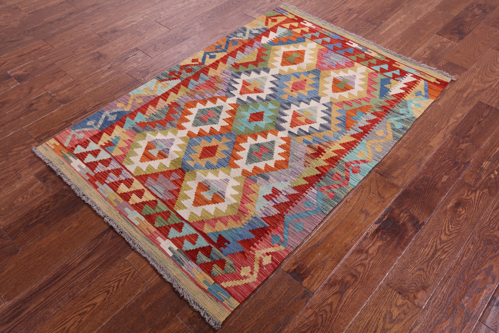 Reversible Kilim Flat Weave Wool On Wool Rug - 3' 3" X 4' 11" - Golden Nile