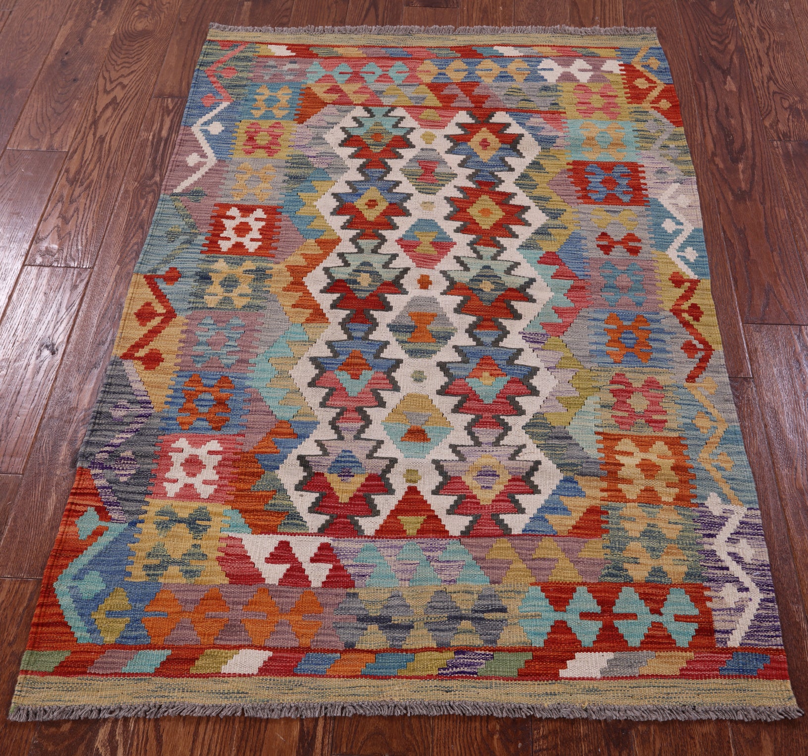 Reversible Kilim Flat Weave Wool On Wool Rug - 3' 4" X 4' 10" - Golden Nile