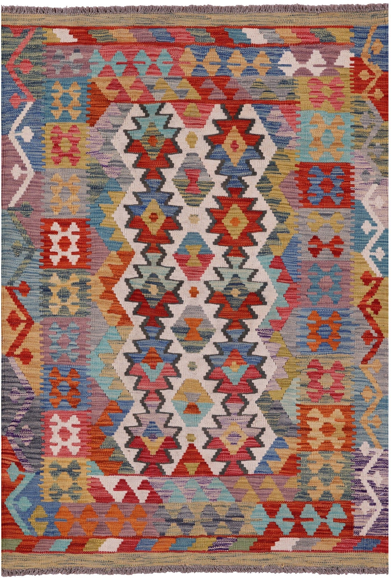Reversible Kilim Flat Weave Wool On Wool Rug - 3' 4" X 4' 10" - Golden Nile