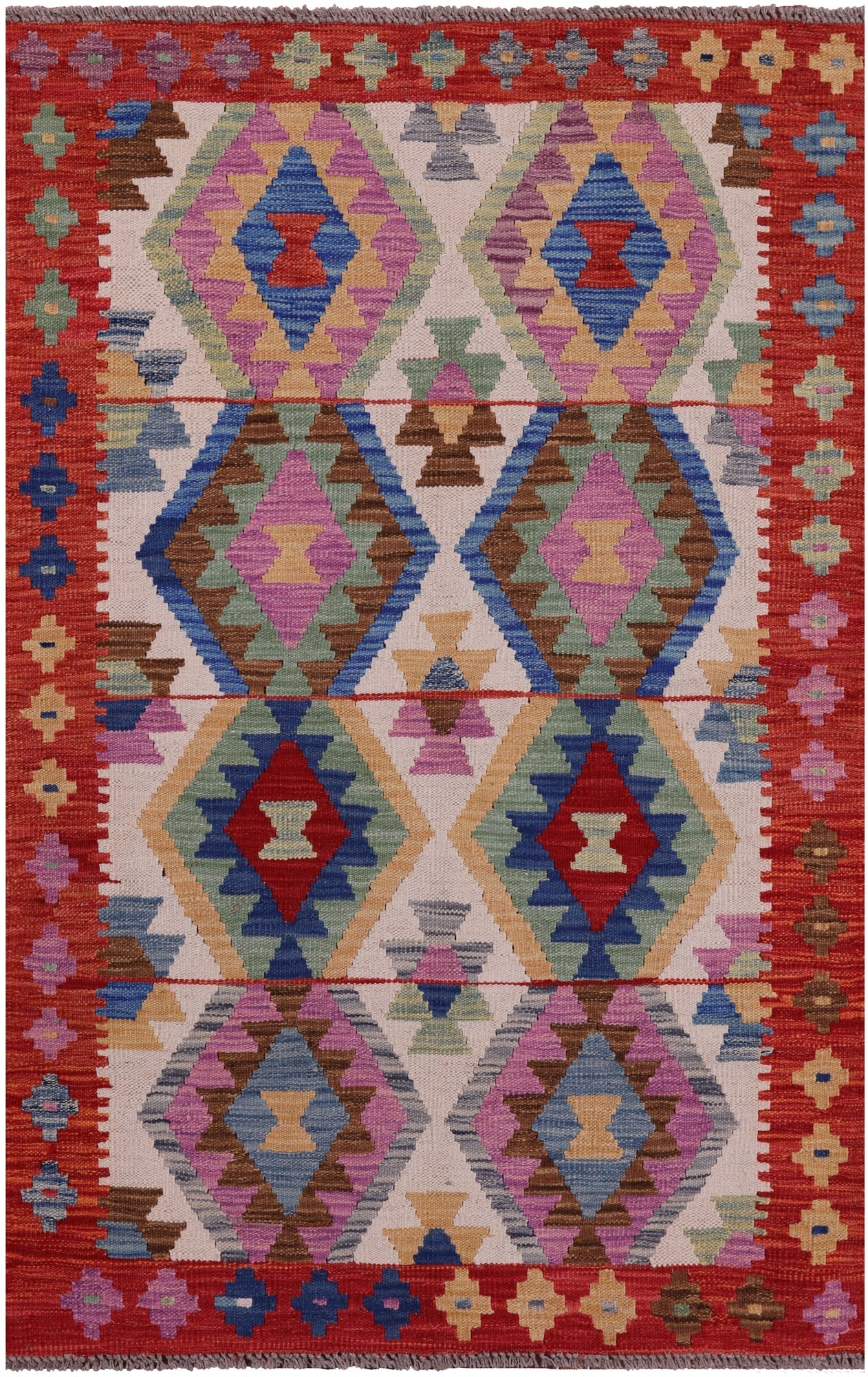 Reversible Kilim Flat Weave Wool On Wool Rug - 3' 3" X 4' 11" - Golden Nile