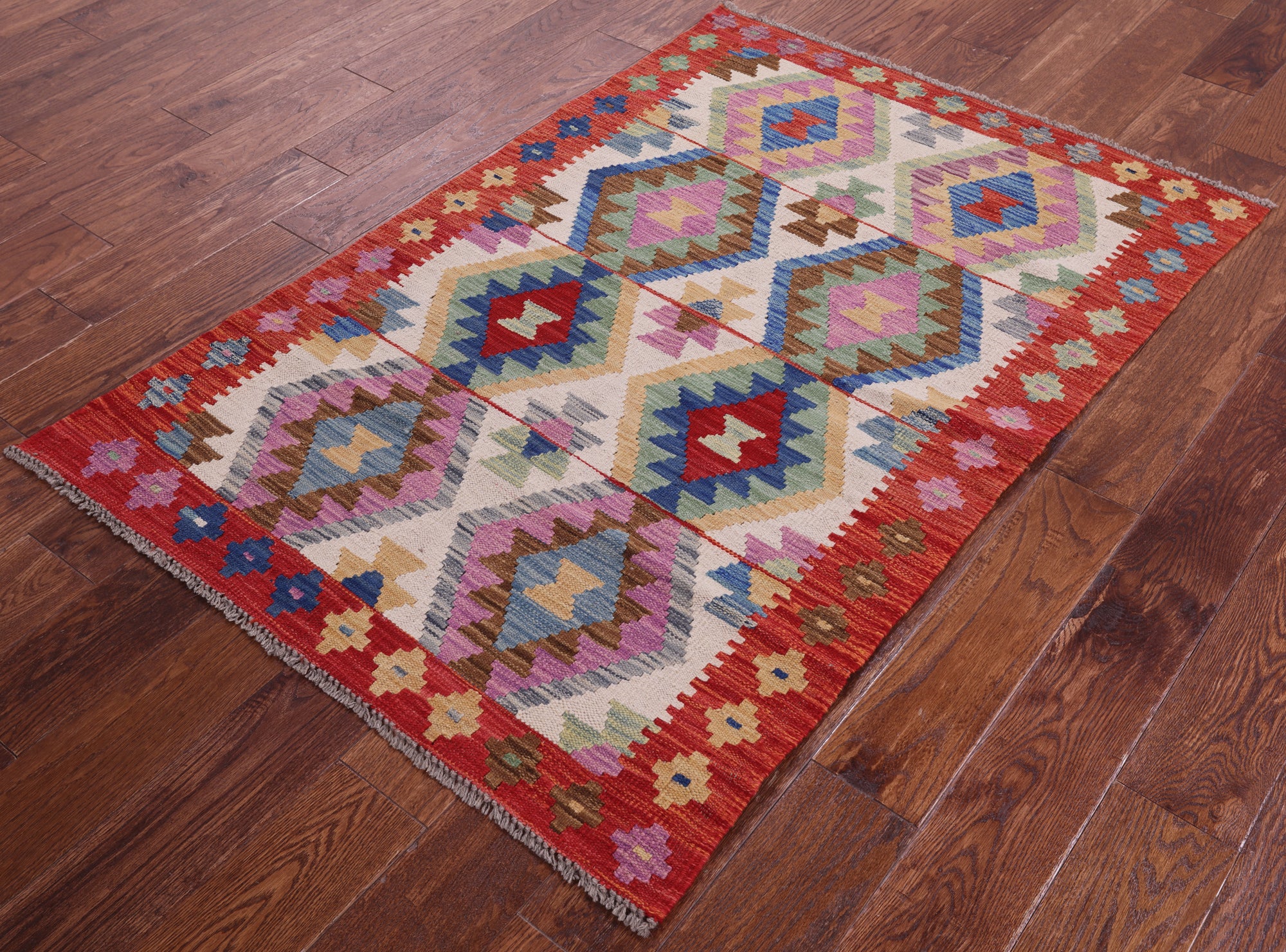 Reversible Kilim Flat Weave Wool On Wool Rug - 3' 3" X 4' 11" - Golden Nile