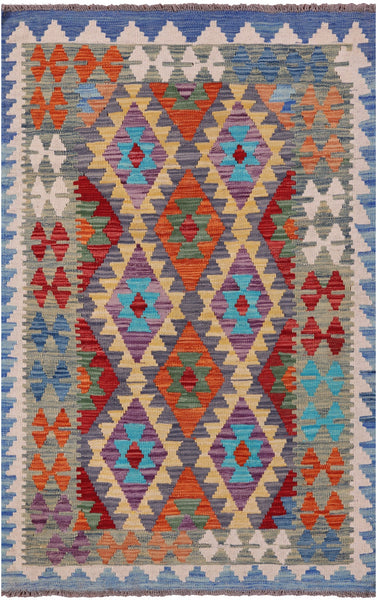 Reversible Kilim Flat Weave Wool On Wool Rug - 3' 5" X 5' 3" - Golden Nile