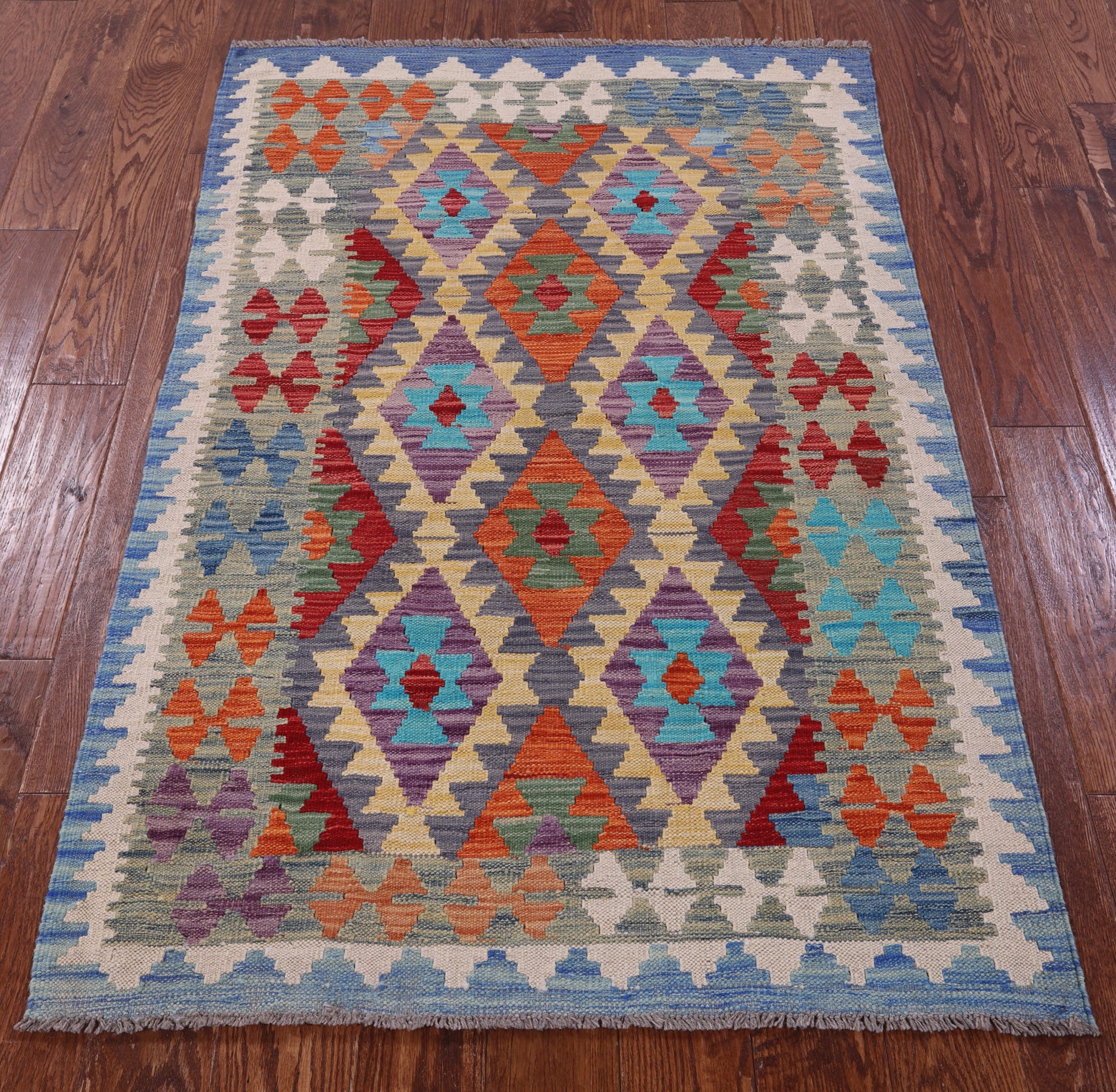 Reversible Kilim Flat Weave Wool On Wool Rug - 3' 5" X 5' 3" - Golden Nile