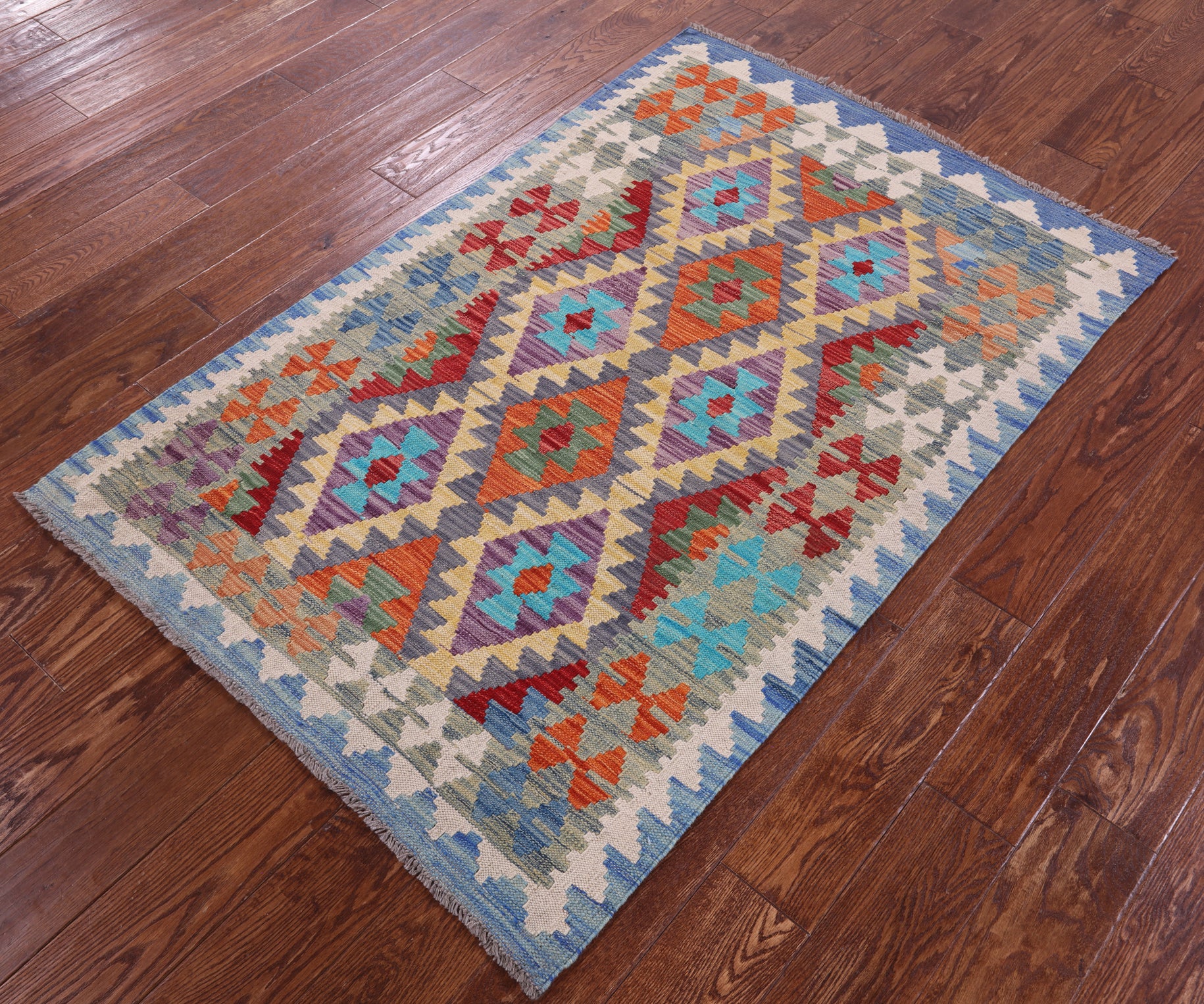 Reversible Kilim Flat Weave Wool On Wool Rug - 3' 5" X 5' 3" - Golden Nile