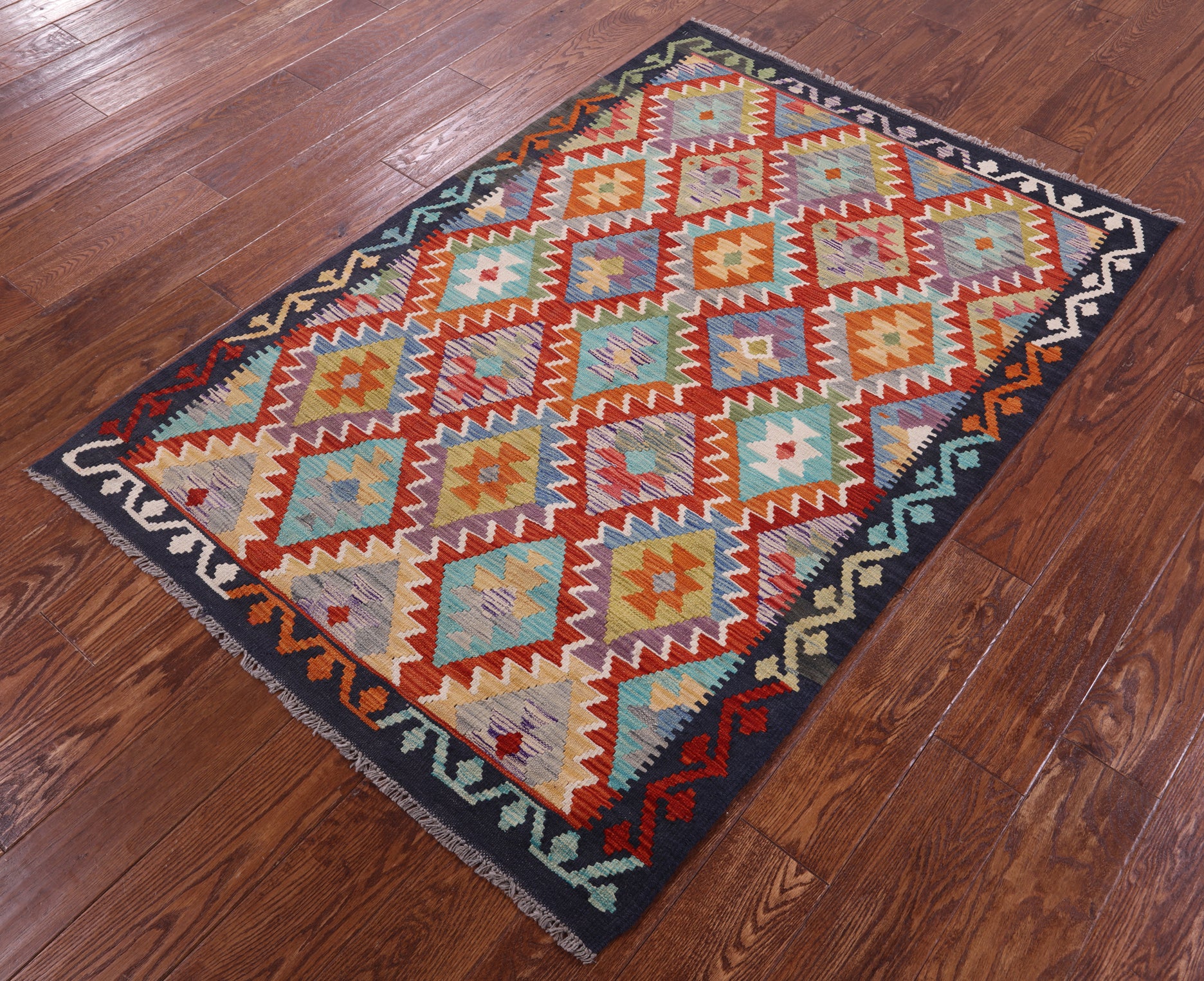 Reversible Kilim Flat Weave Wool On Wool Rug - 3' 8" X 5' 4" - Golden Nile