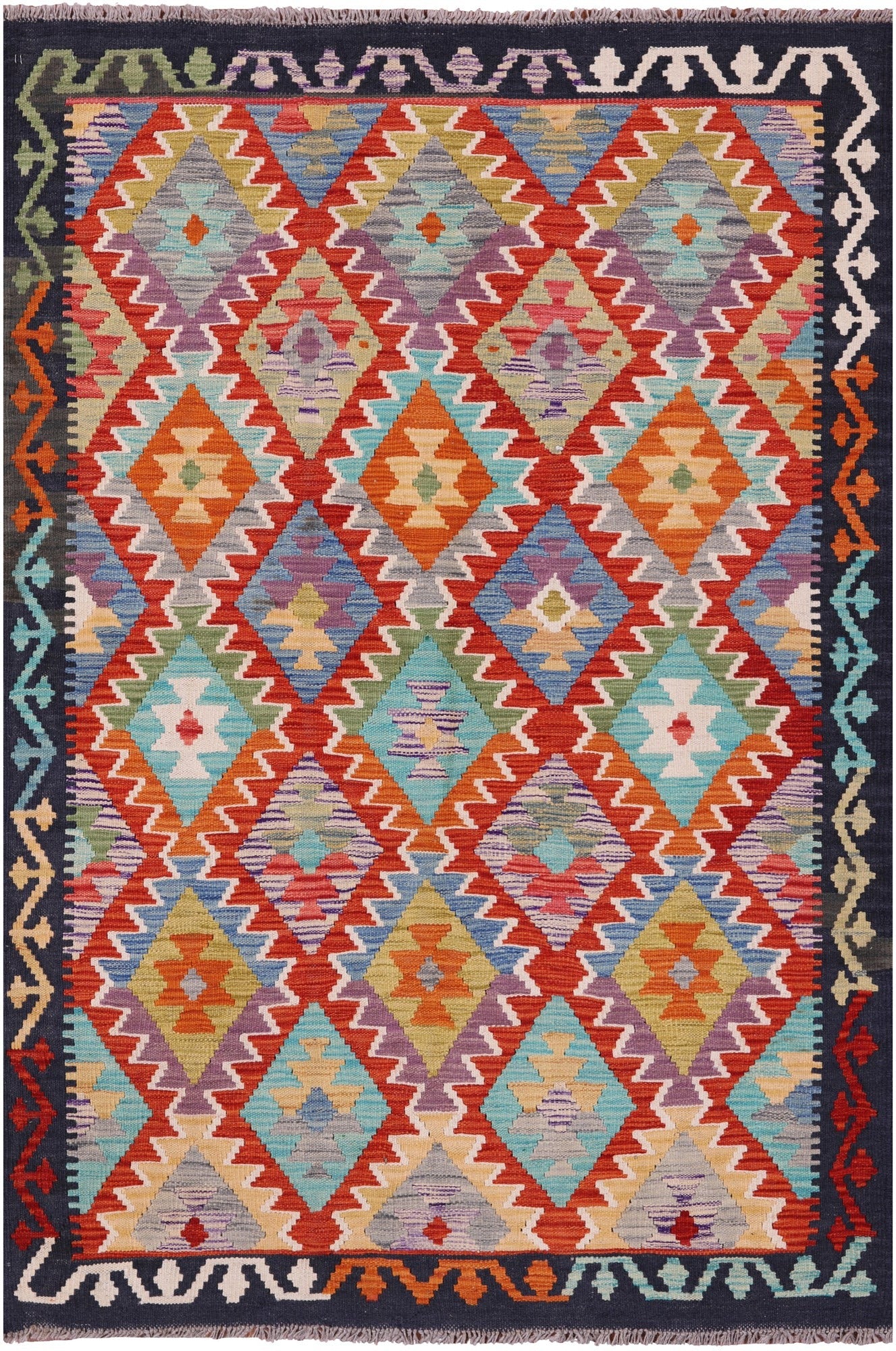 Reversible Kilim Flat Weave Wool On Wool Rug - 3' 8" X 5' 4" - Golden Nile