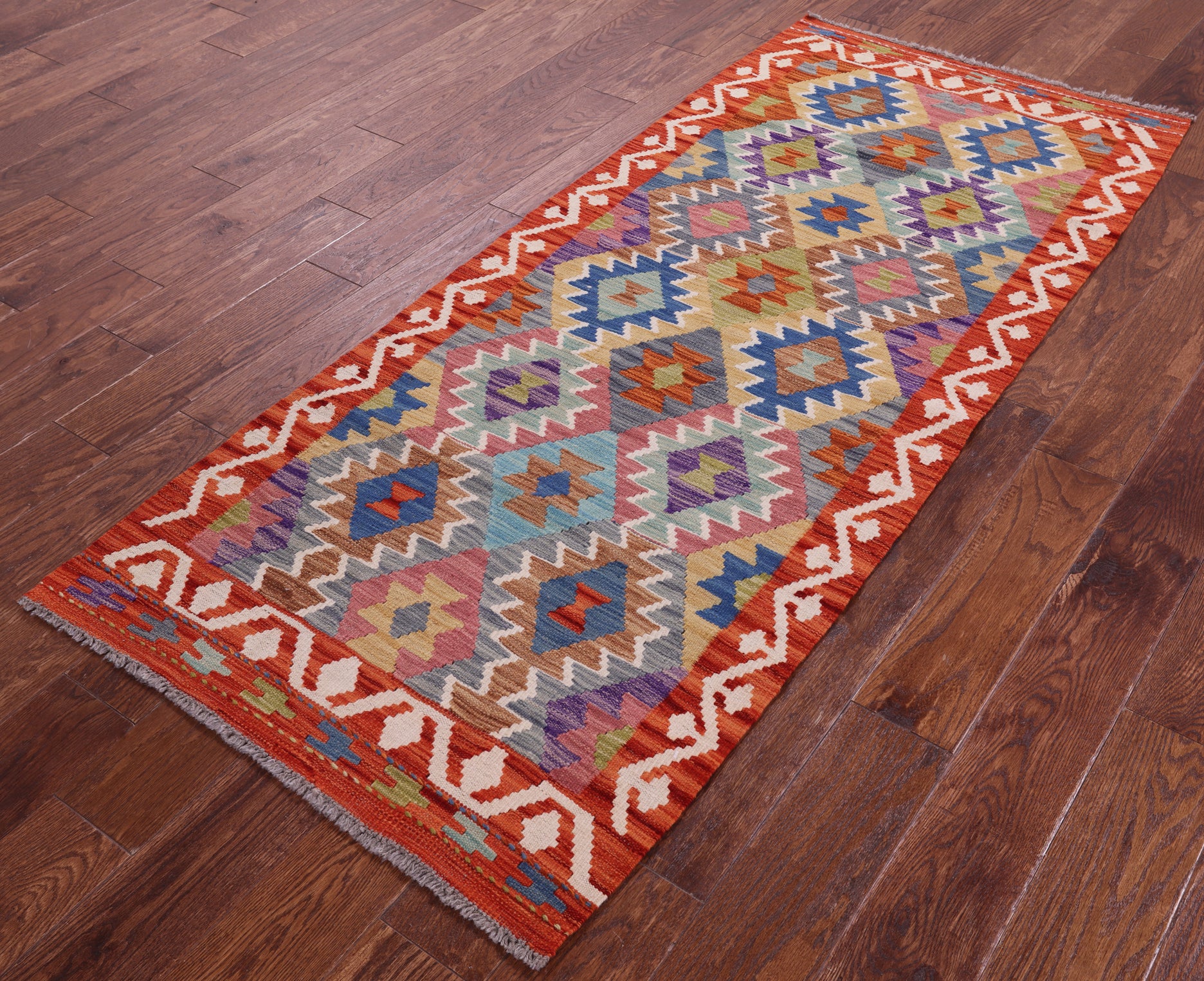 Reversible Kilim Flat Weave Wool On Wool Runner Rug - 2' 9" X 6' 7" - Golden Nile