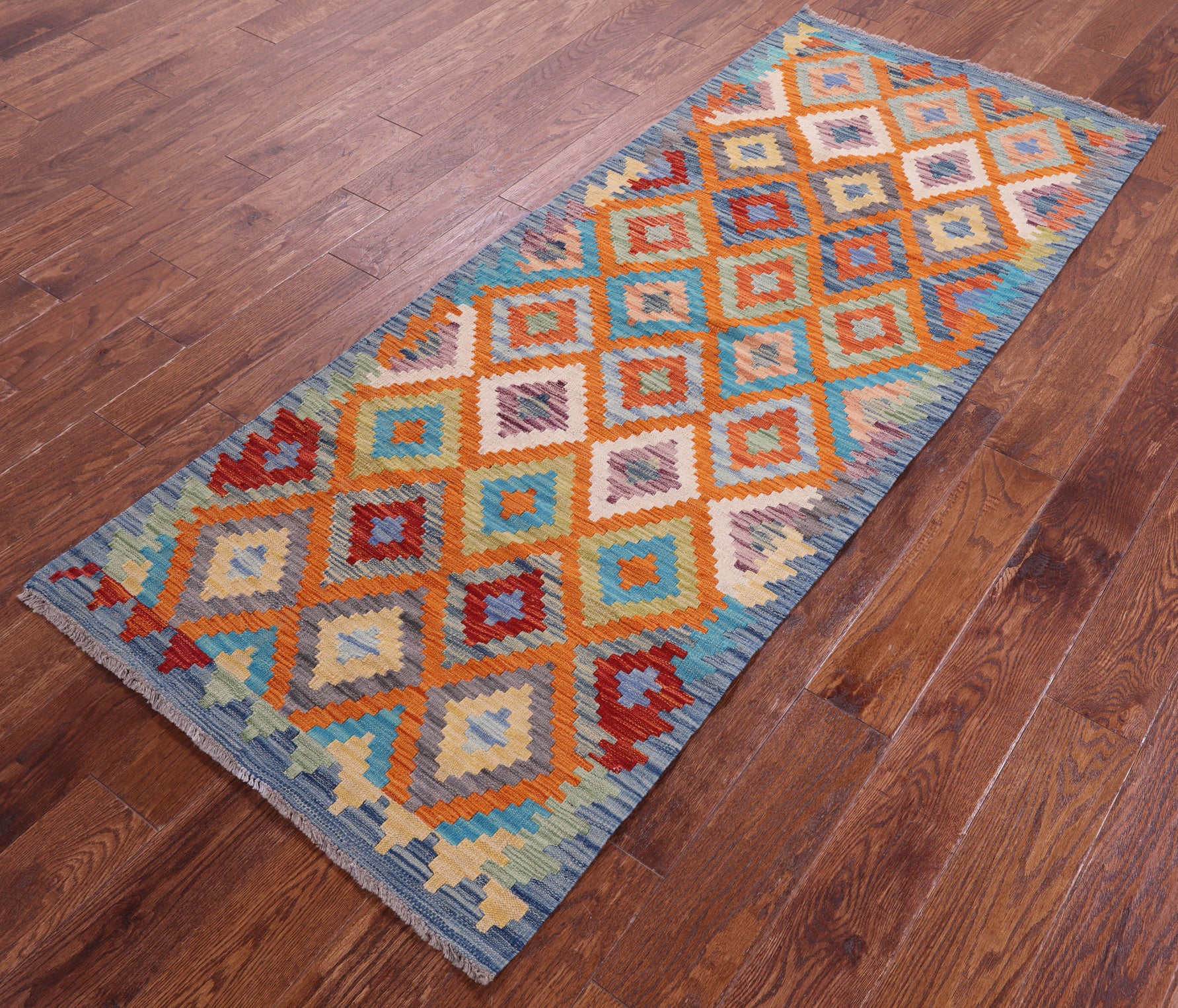 Reversible Kilim Flat Weave Wool On Wool Runner Rug - 2' 9" X 6' 9" - Golden Nile