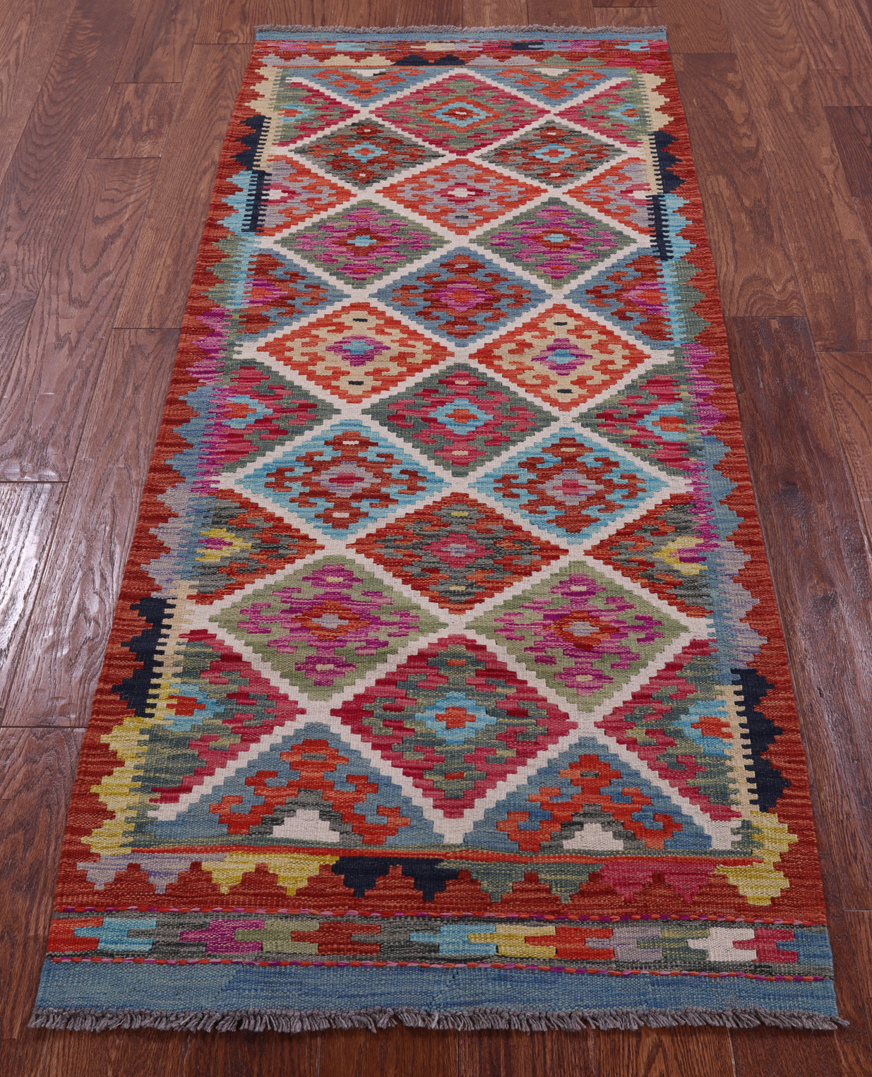 Reversible Kilim Flat Weave Wool On Wool Rug - 2' 7" X 6' 2" - Golden Nile