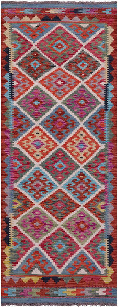 Reversible Kilim Flat Weave Wool On Wool Rug - 2' 7" X 6' 2" - Golden Nile