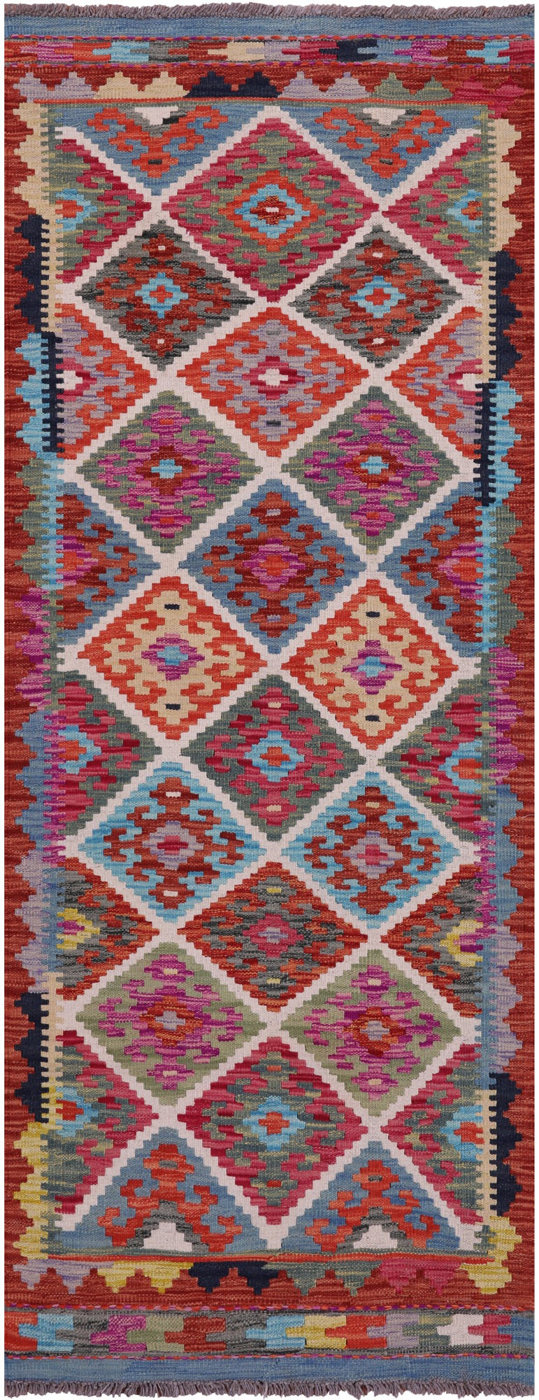 Reversible Kilim Flat Weave Wool On Wool Rug - 2' 7" X 6' 2" - Golden Nile