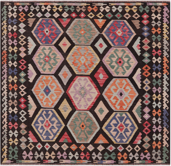 Reversible Kilim Flat Weave Wool On Wool Rug - 6' 3" X 6' 7" - Golden Nile