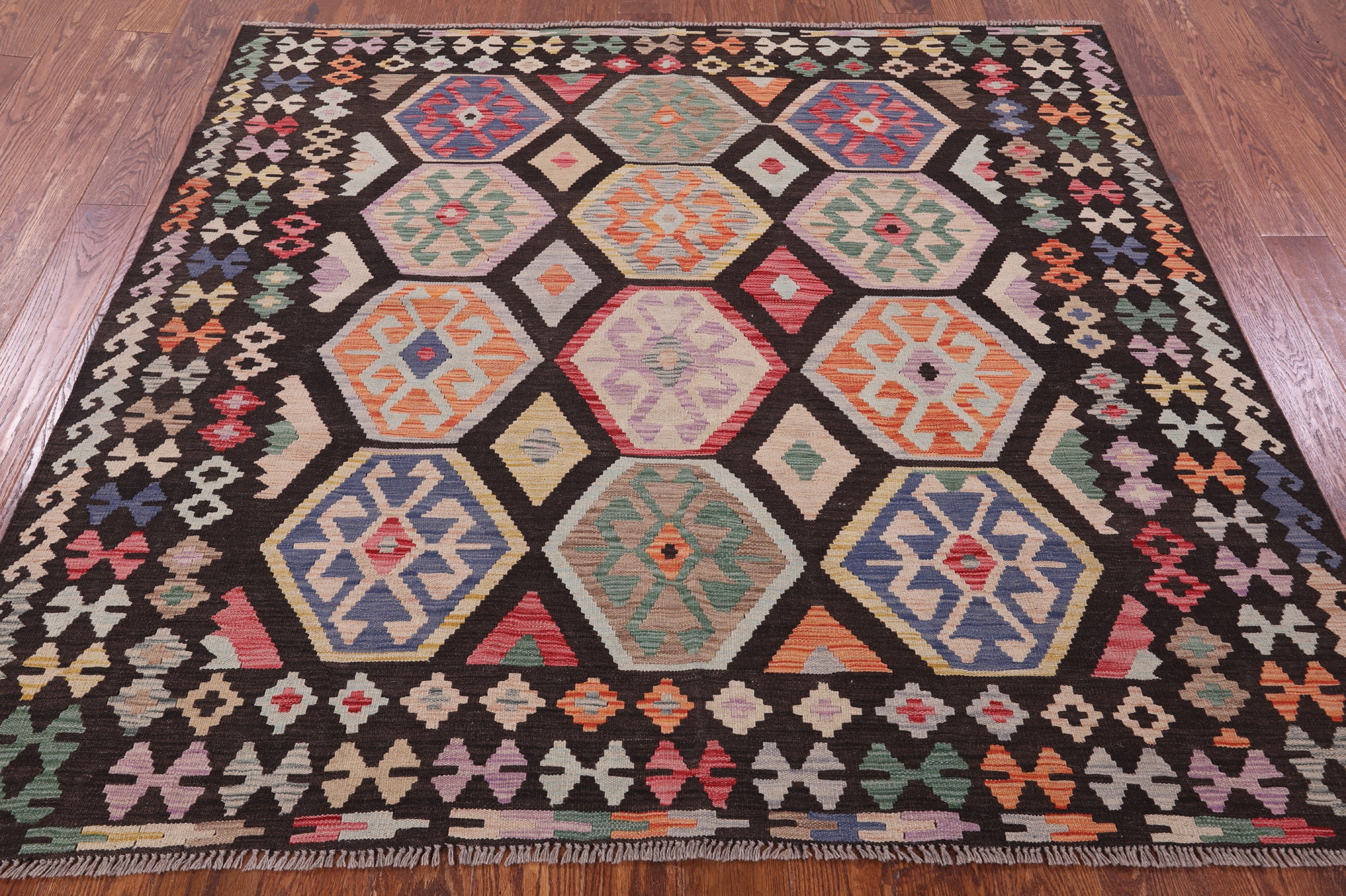 Reversible Kilim Flat Weave Wool On Wool Rug - 6' 3" X 6' 7" - Golden Nile
