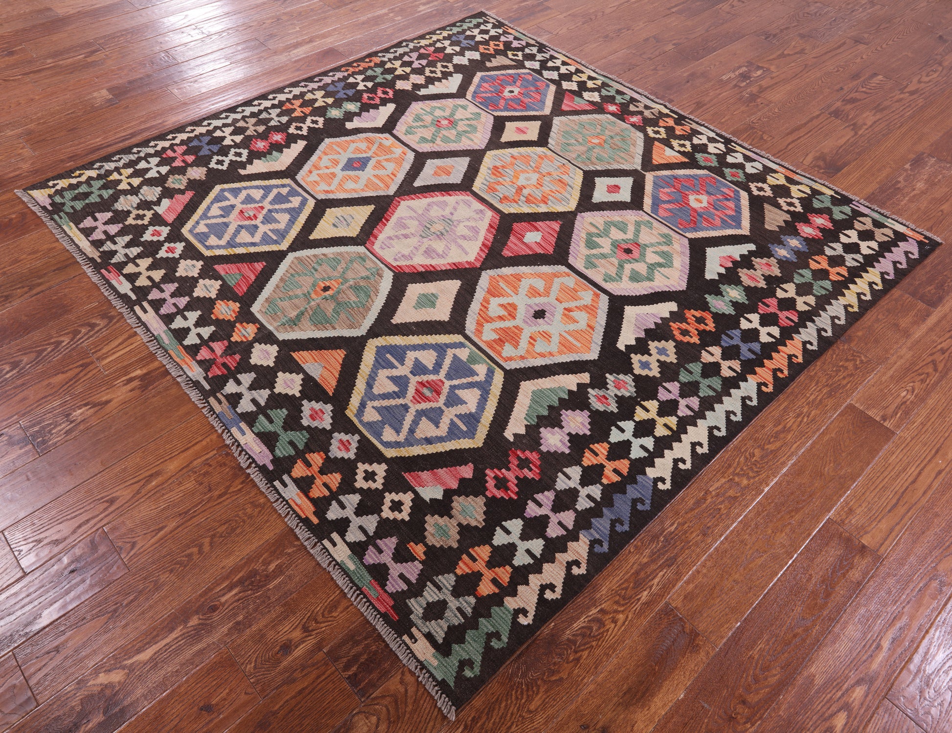 Reversible Kilim Flat Weave Wool On Wool Rug - 6' 3" X 6' 7" - Golden Nile