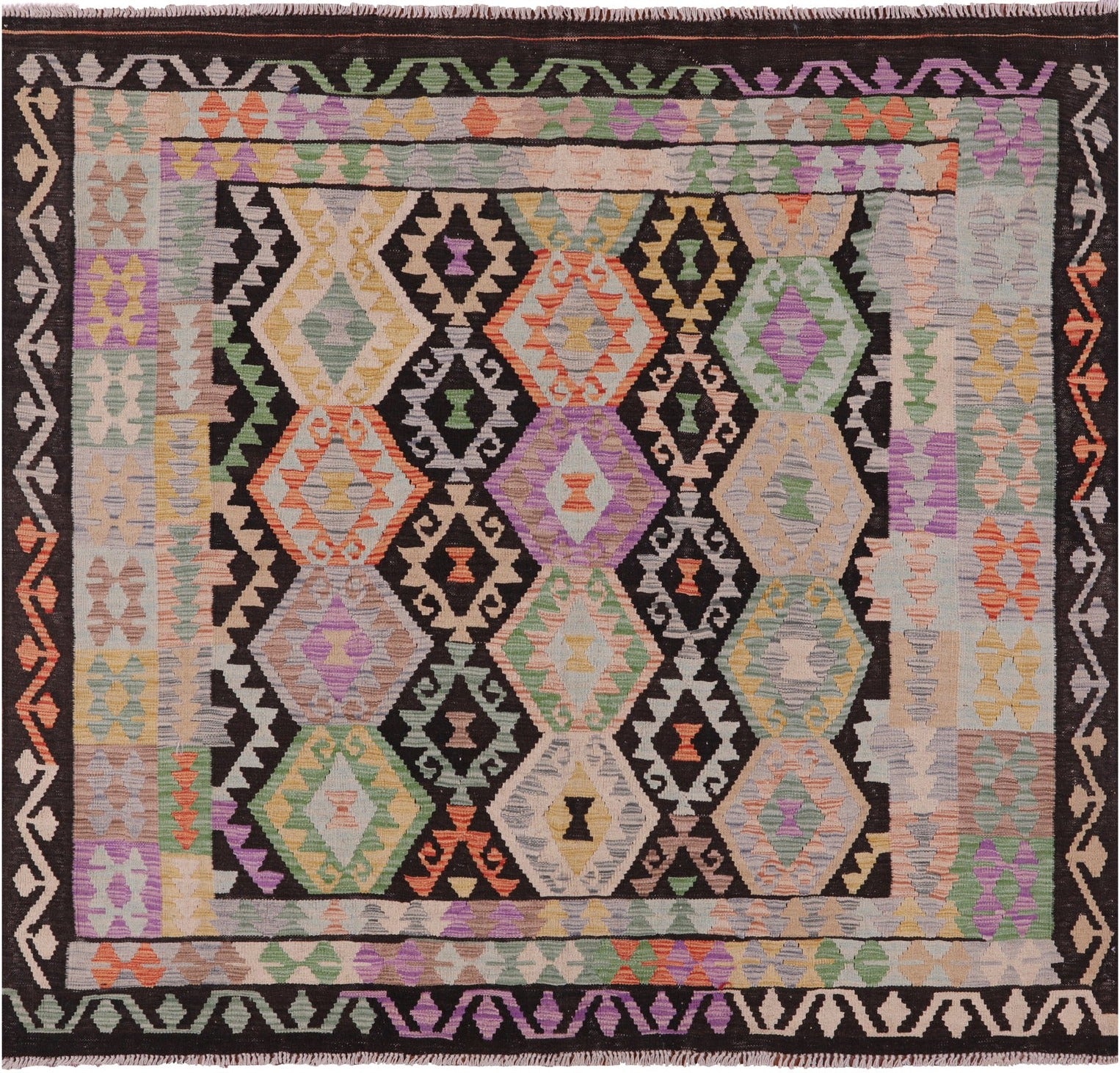 Reversible Kilim Flat Weave Wool On Wool Rug - 6' 2" X 6' 8" - Golden Nile