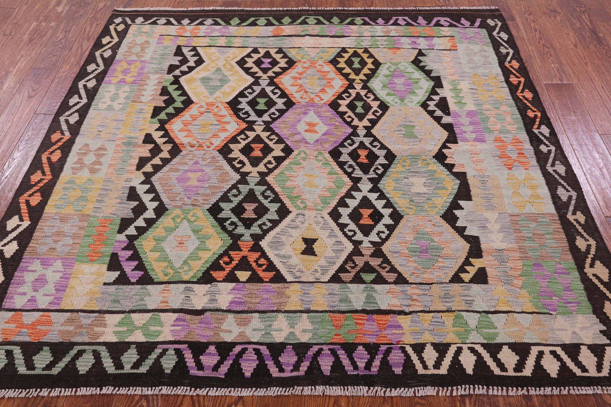 Reversible Kilim Flat Weave Wool On Wool Rug - 6' 2" X 6' 8" - Golden Nile