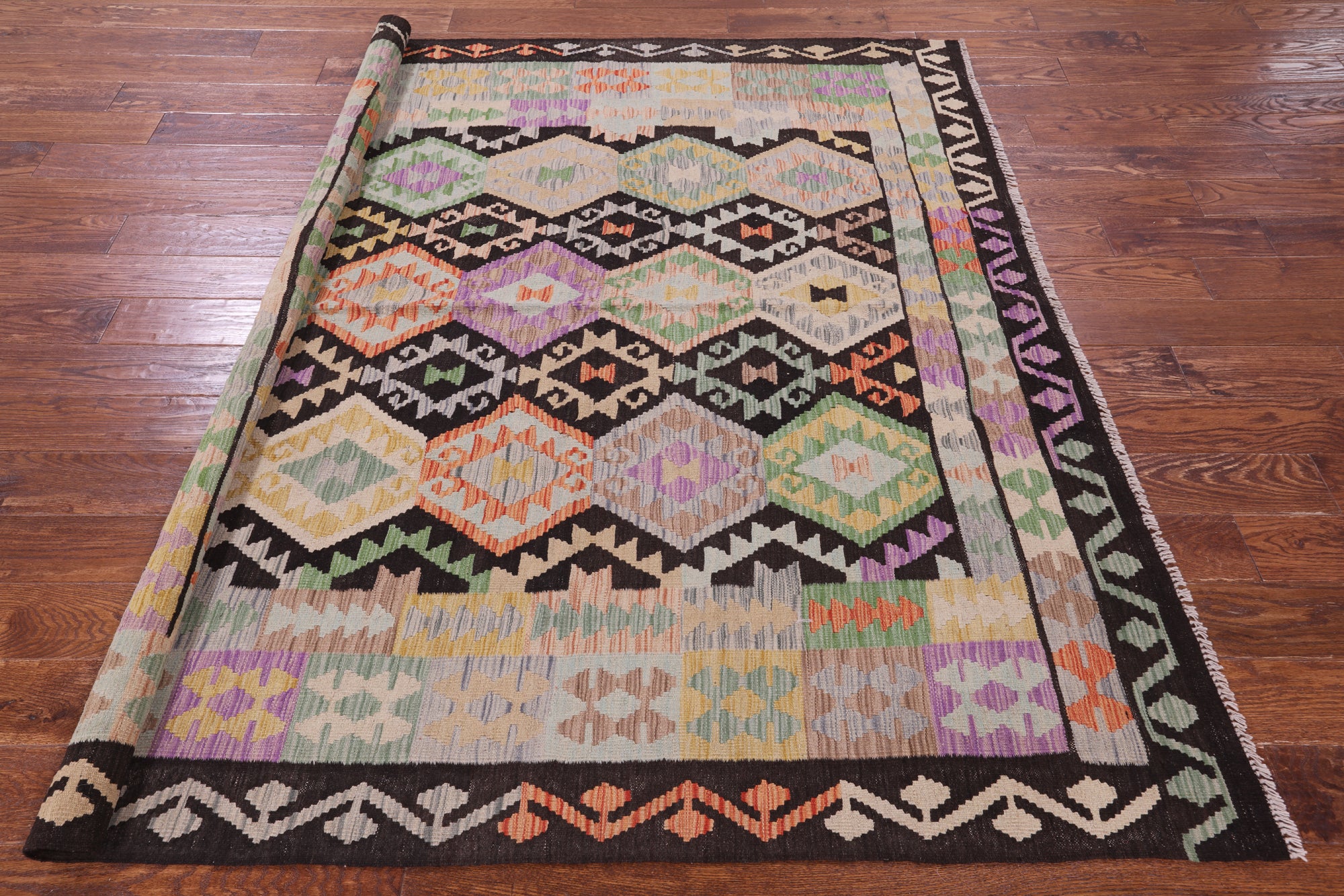 Reversible Kilim Flat Weave Wool On Wool Rug - 6' 2" X 6' 8" - Golden Nile