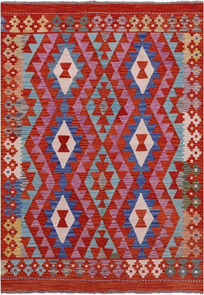 Reversible Kilim Flat Weave Wool On Wool Rug - 4' 5" X 6' 2" - Golden Nile