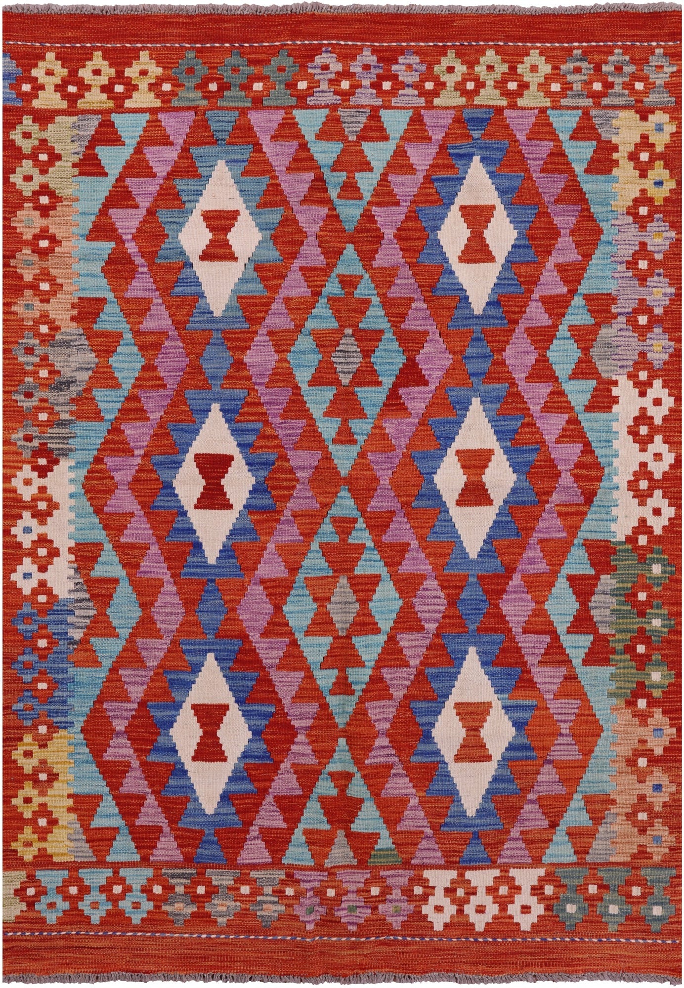 Reversible Kilim Flat Weave Wool On Wool Rug - 4' 5" X 6' 2" - Golden Nile