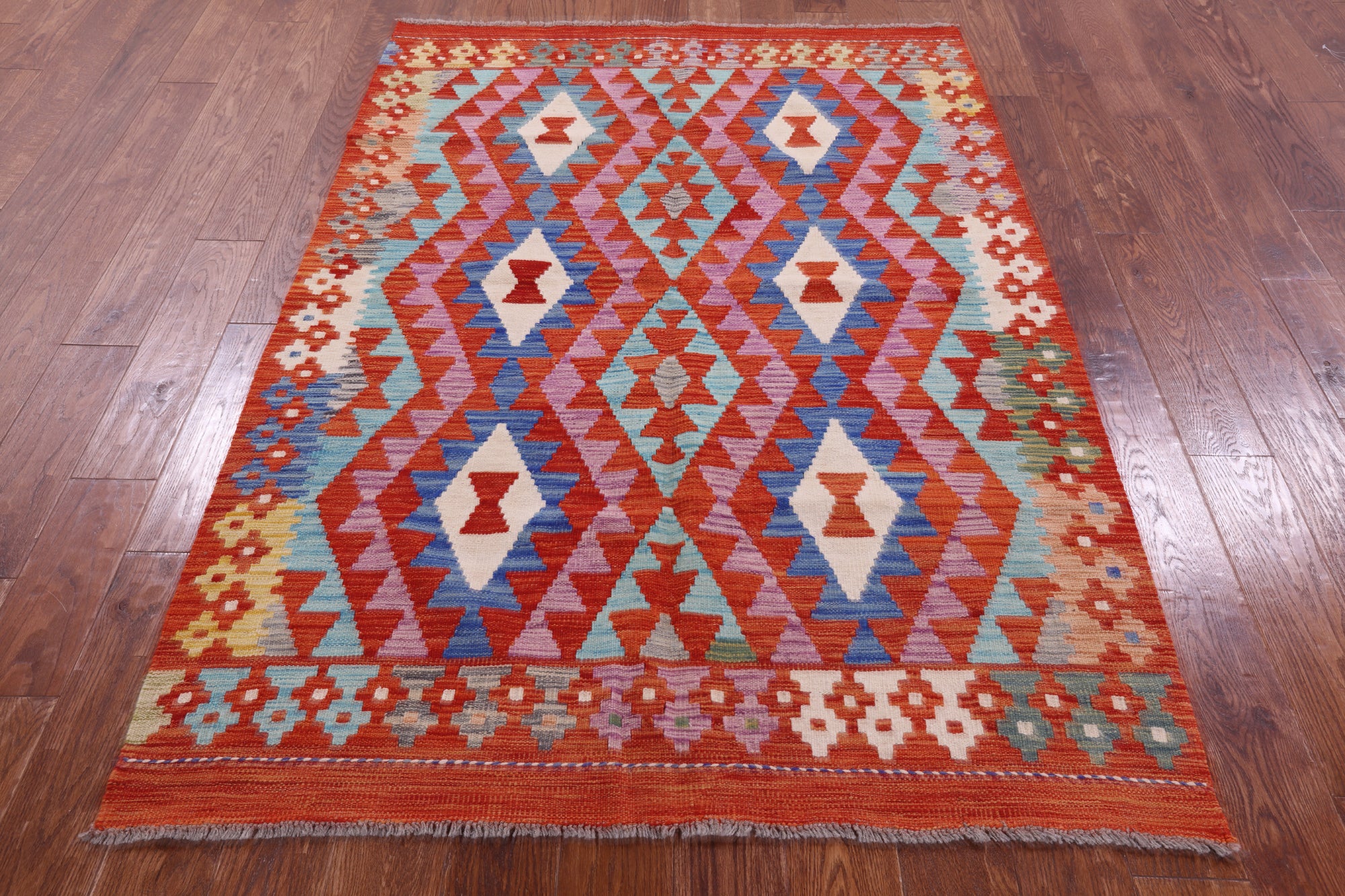 Reversible Kilim Flat Weave Wool On Wool Rug - 4' 5" X 6' 2" - Golden Nile