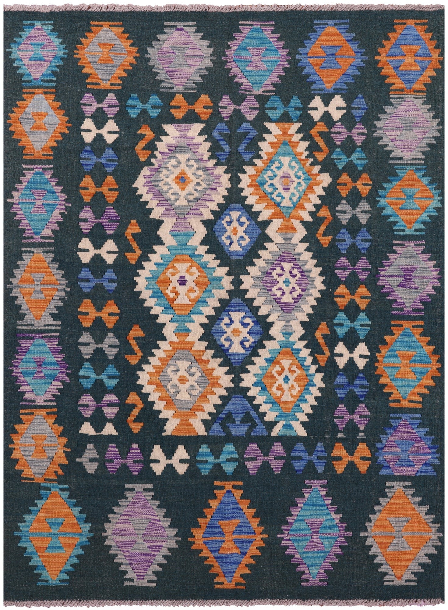 Reversible Kilim Flat Weave Wool On Wool Rug - 4' 11" X 6' 5" - Golden Nile