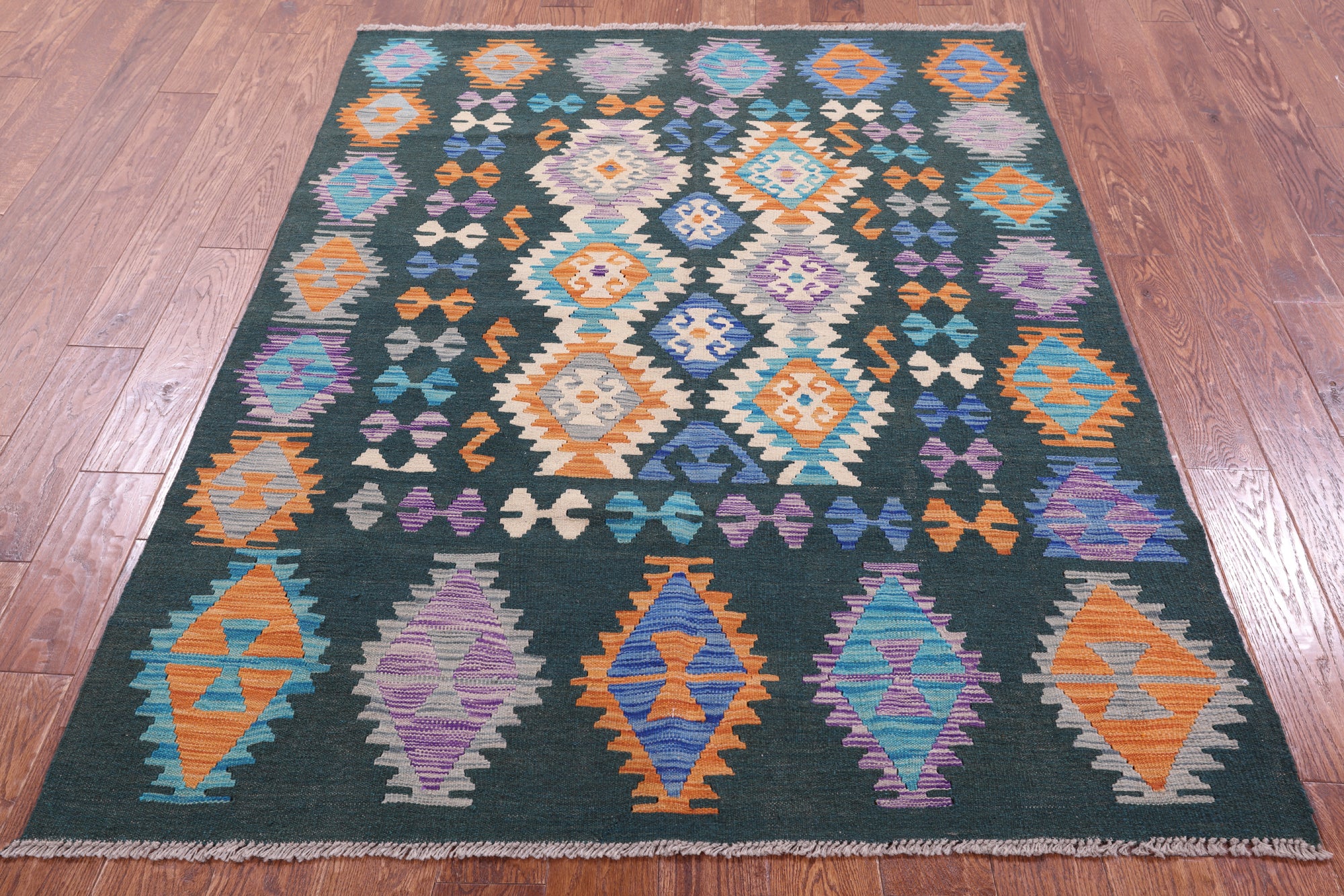 Reversible Kilim Flat Weave Wool On Wool Rug - 4' 11" X 6' 5" - Golden Nile
