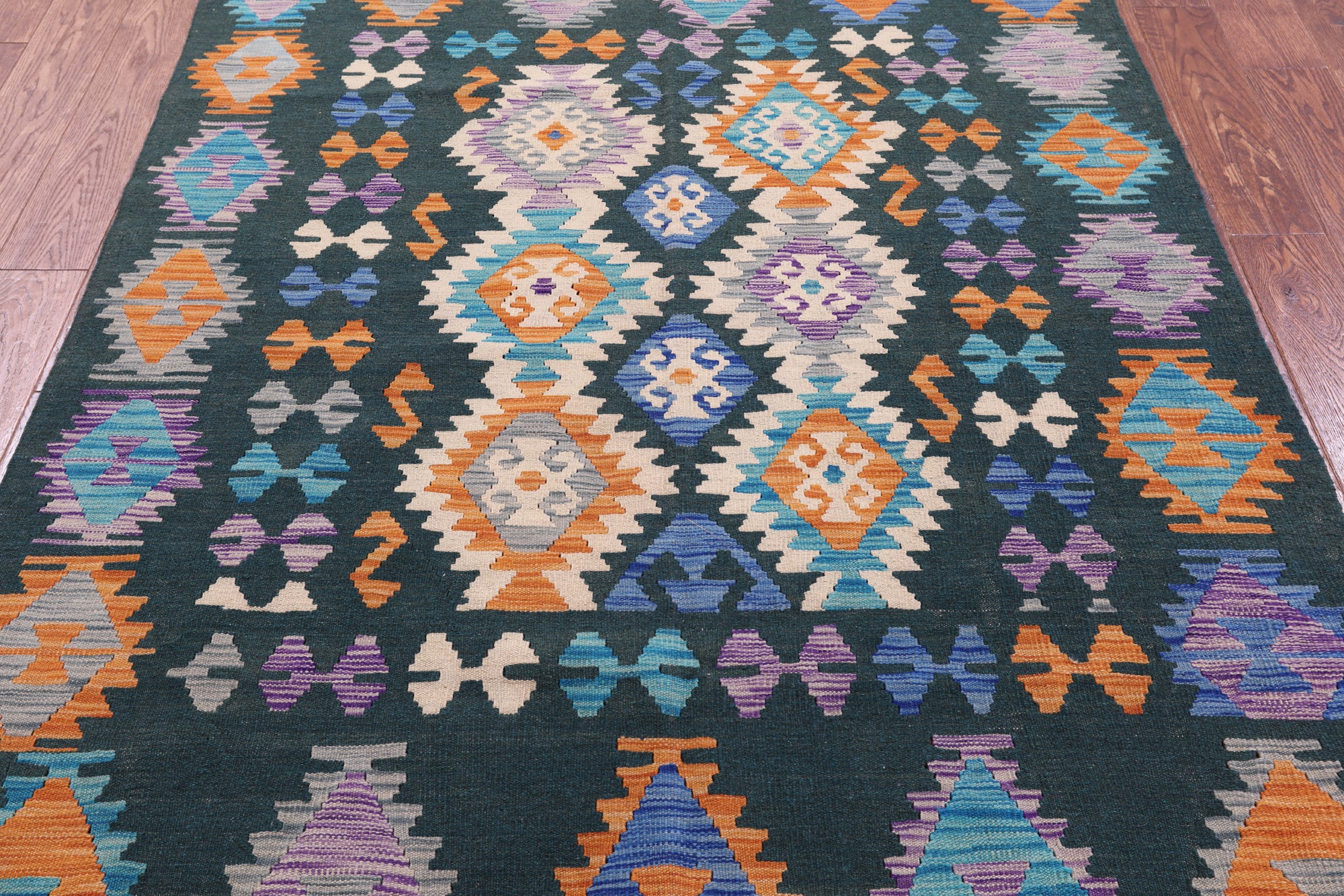 Reversible Kilim Flat Weave Wool On Wool Rug - 4' 11" X 6' 5" - Golden Nile