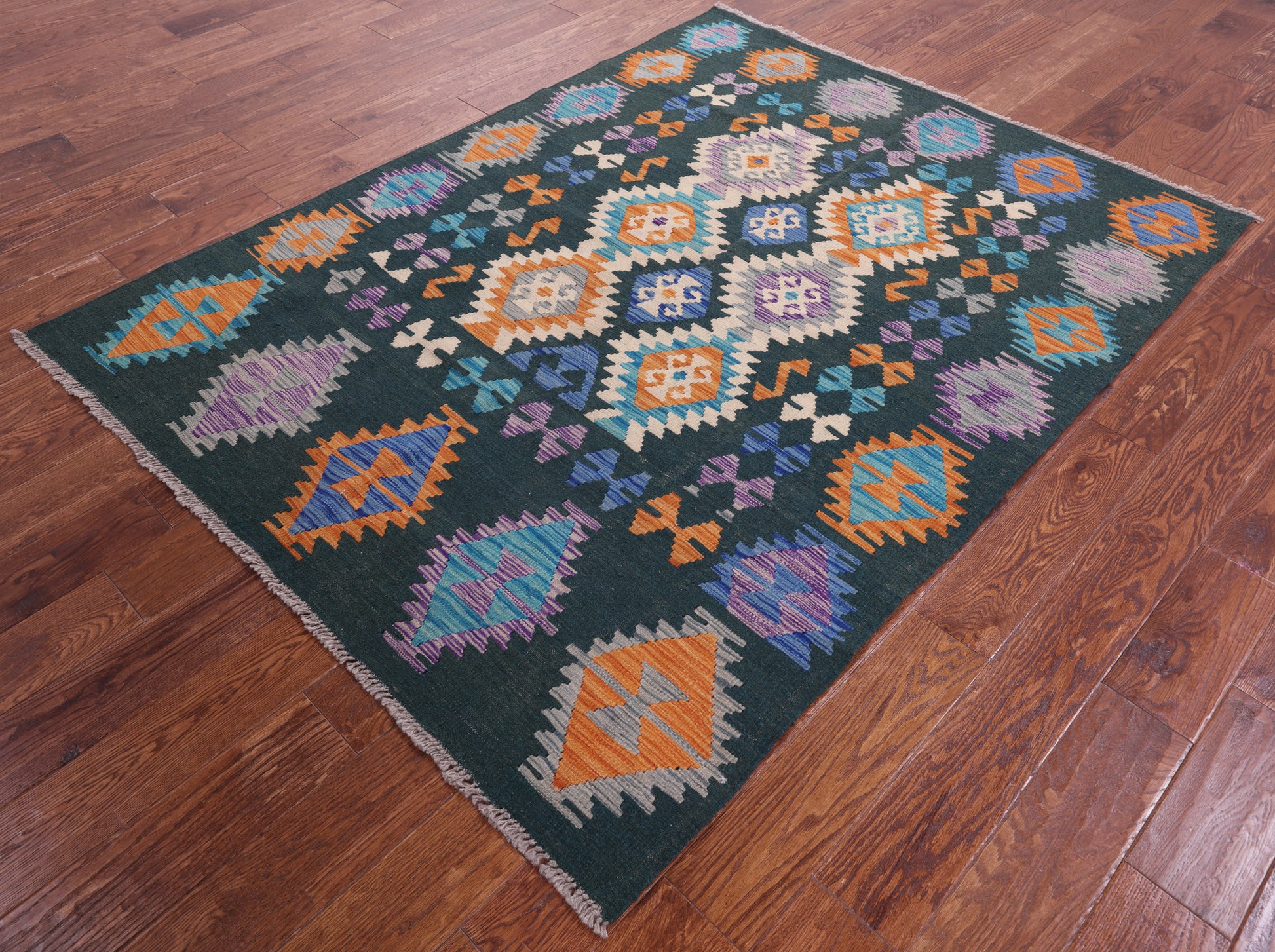 Reversible Kilim Flat Weave Wool On Wool Rug - 4' 11" X 6' 5" - Golden Nile