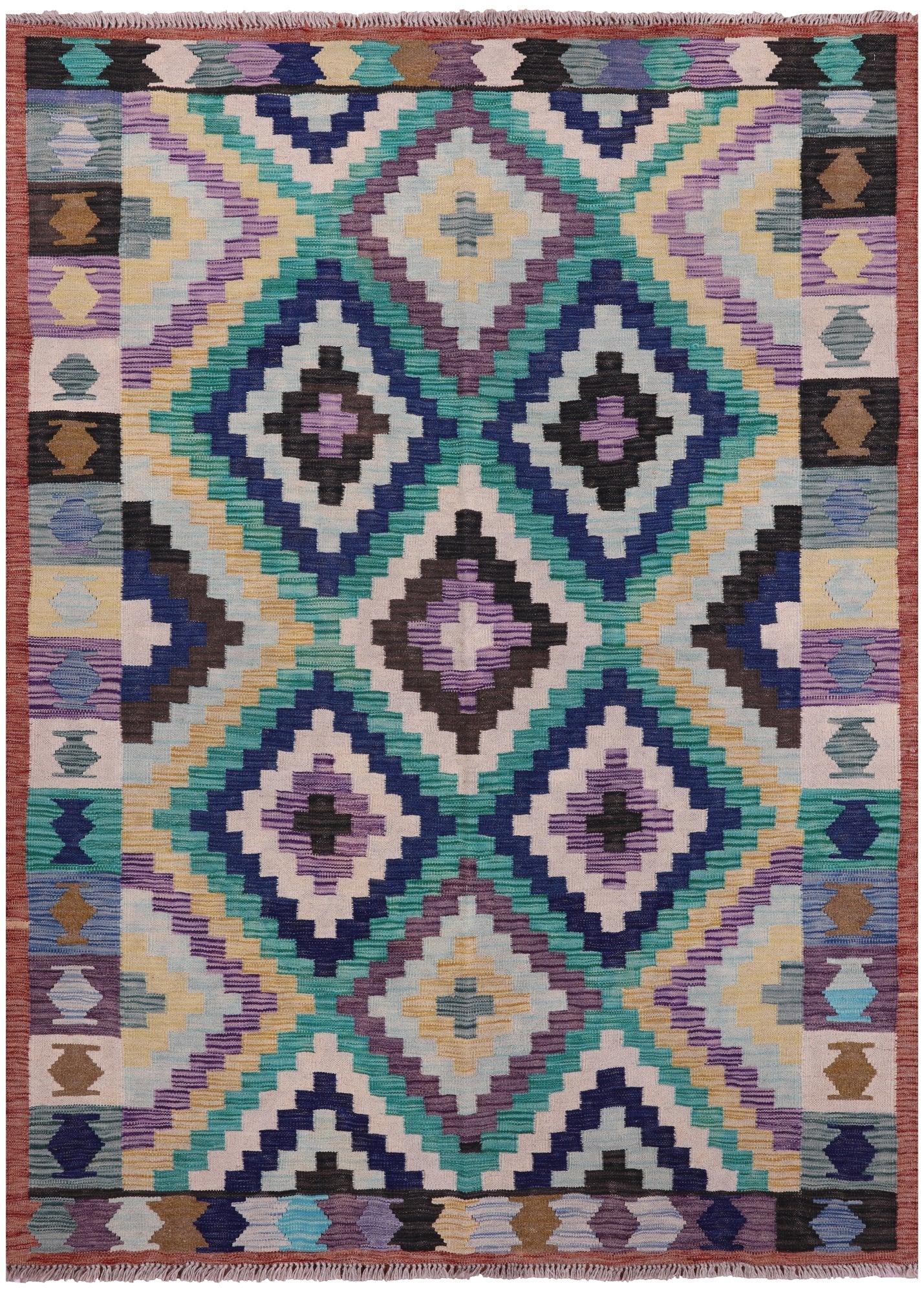 Reversible Kilim Flat Weave Wool On Wool Rug - 4' 10" X 6' 8" - Golden Nile