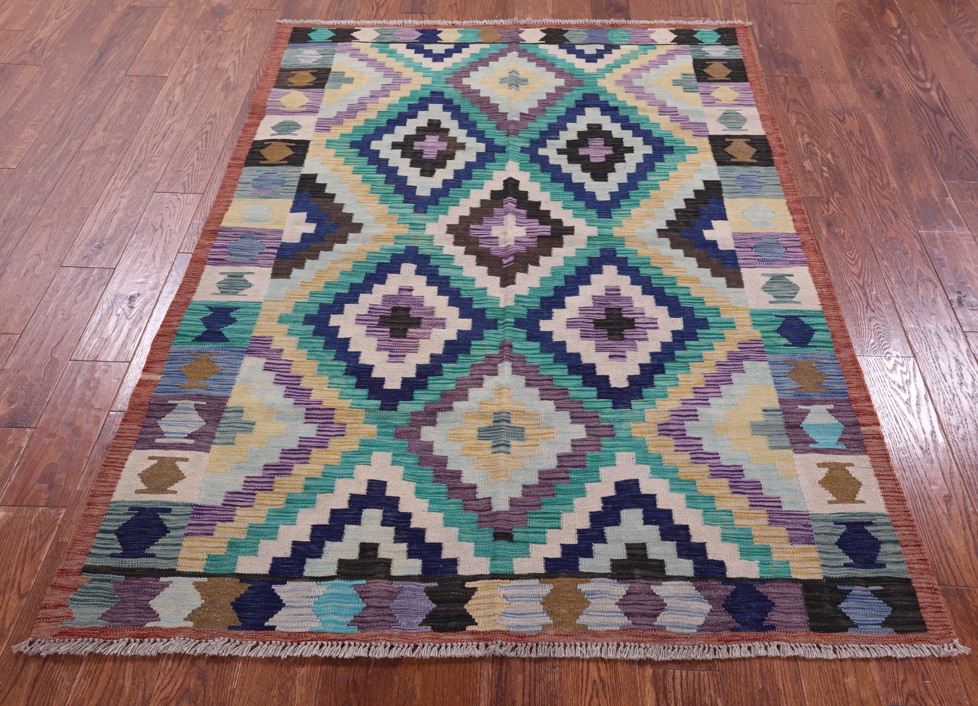 Reversible Kilim Flat Weave Wool On Wool Rug - 4' 10" X 6' 8" - Golden Nile