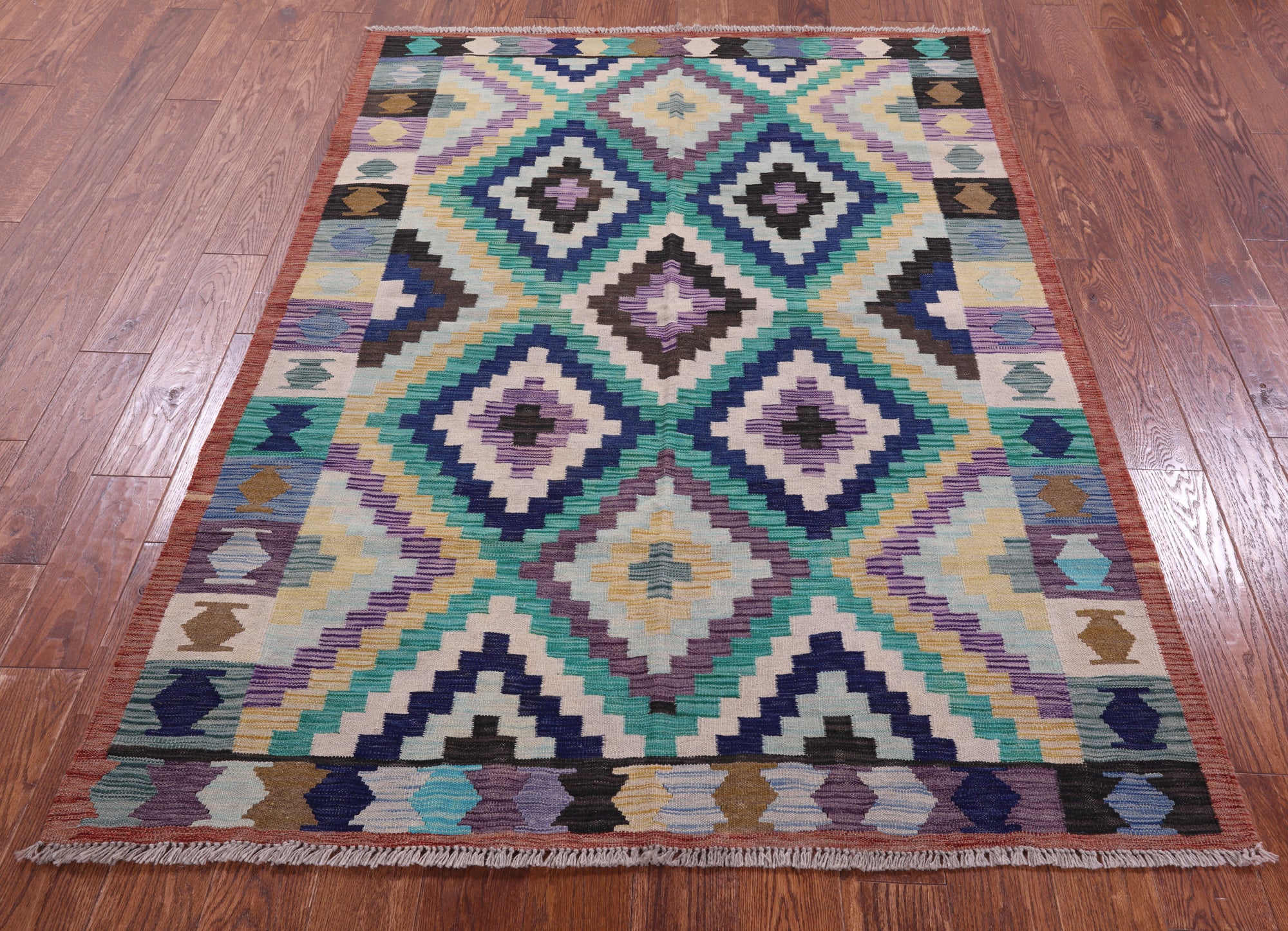 Reversible Kilim Flat Weave Wool On Wool Rug - 4' 10" X 6' 8" - Golden Nile
