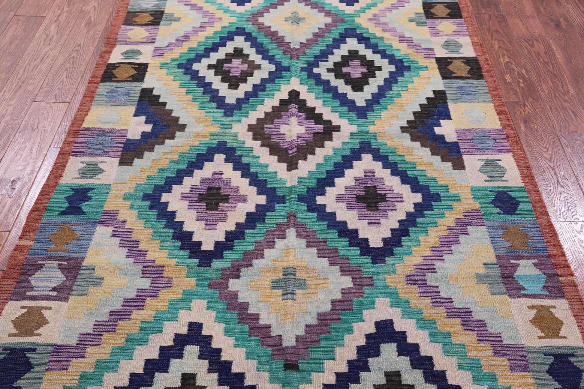 Reversible Kilim Flat Weave Wool On Wool Rug - 4' 10" X 6' 8" - Golden Nile
