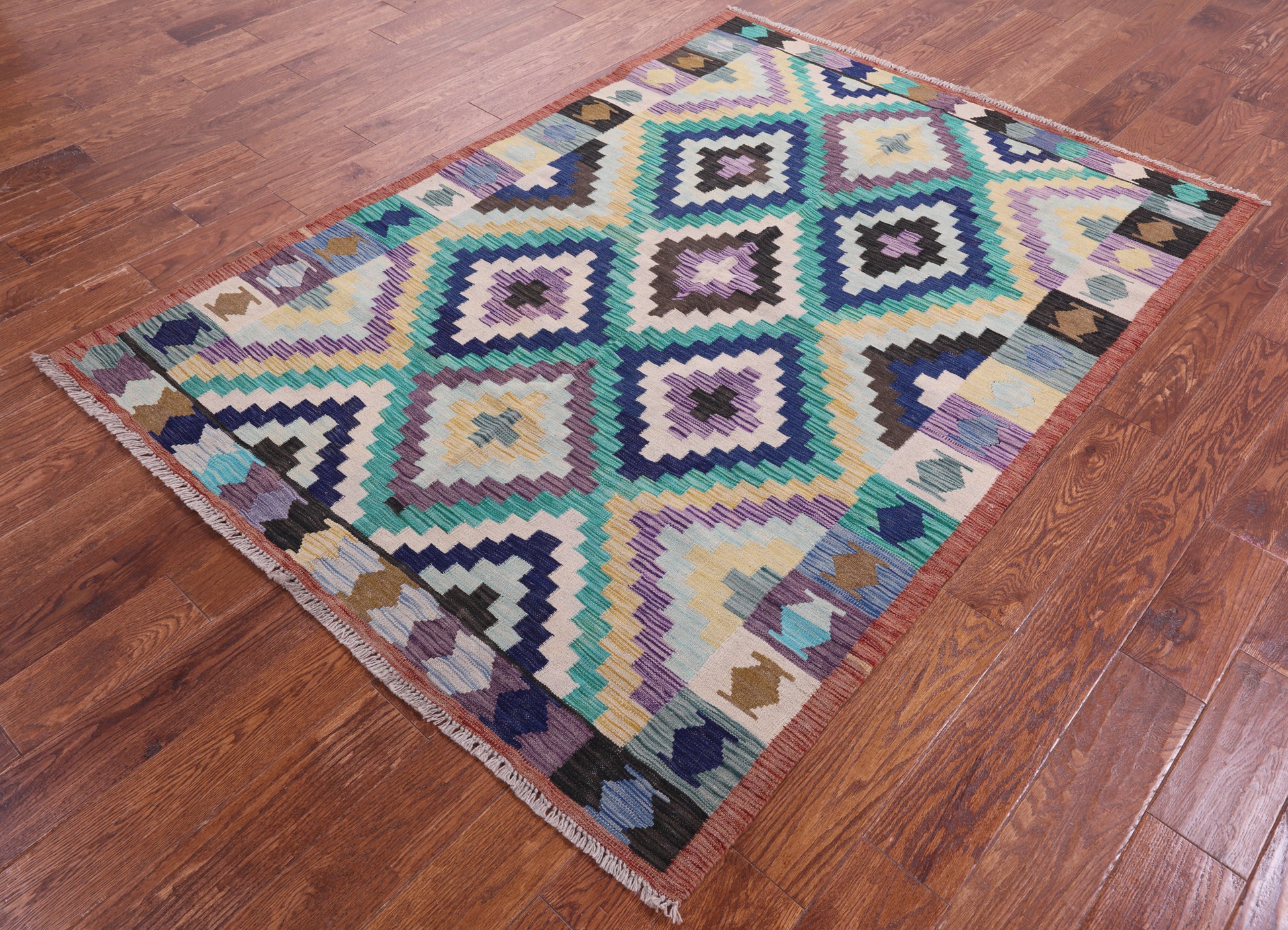 Reversible Kilim Flat Weave Wool On Wool Rug - 4' 10" X 6' 8" - Golden Nile