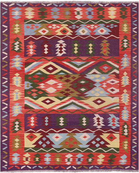 Reversible Kilim Flat Weave Wool On Wool Rug - 5' 4" X 6' 5" - Golden Nile