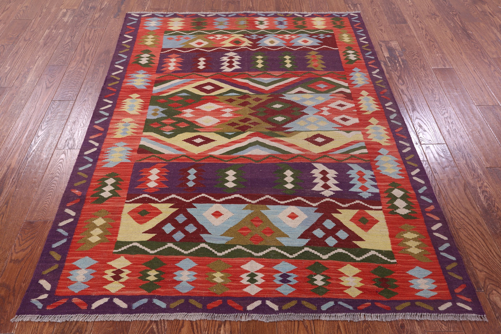 Reversible Kilim Flat Weave Wool On Wool Rug - 5' 4" X 6' 5" - Golden Nile